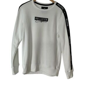 Hollister White Crewneck Sweatshirt with Black Accents